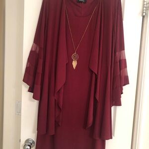 R&M Richards Burgundy Dress with Necklace